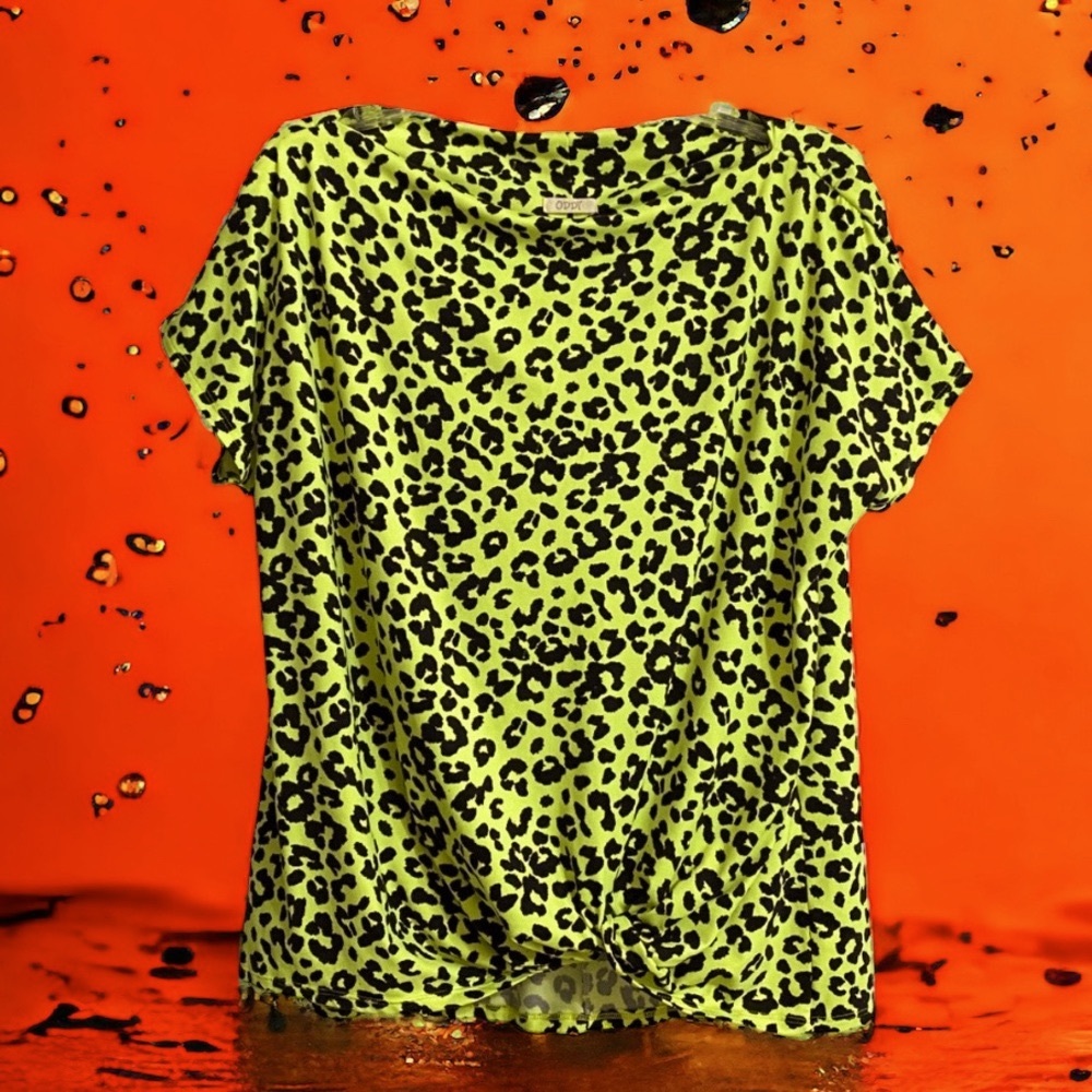 ODDY Lime Green & Black Animal Print Top - Picture 2 of 7